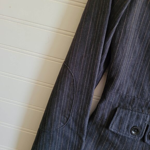 Billabong Denim Blazer Womens Small Black Pinstripe Patch Crest Academia Preppy - Picture 3 of 16